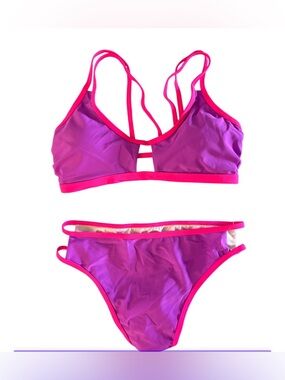 New-Small Cupshe Pink and Magenta Strappy Bikini High cut leg 
Padded top